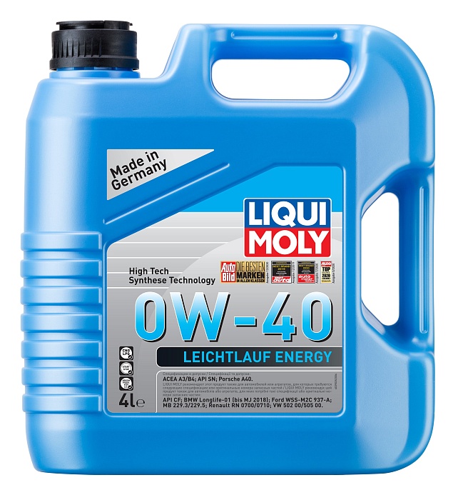 39035 LiquiMoly Синтетическое моторное масло Leichtlauf Energy 0W-40 4л