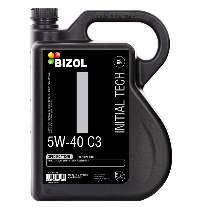 186311 BIZOL НС-синтетическое моторное масло Initial Tech 5W-40 C3 (5л)
